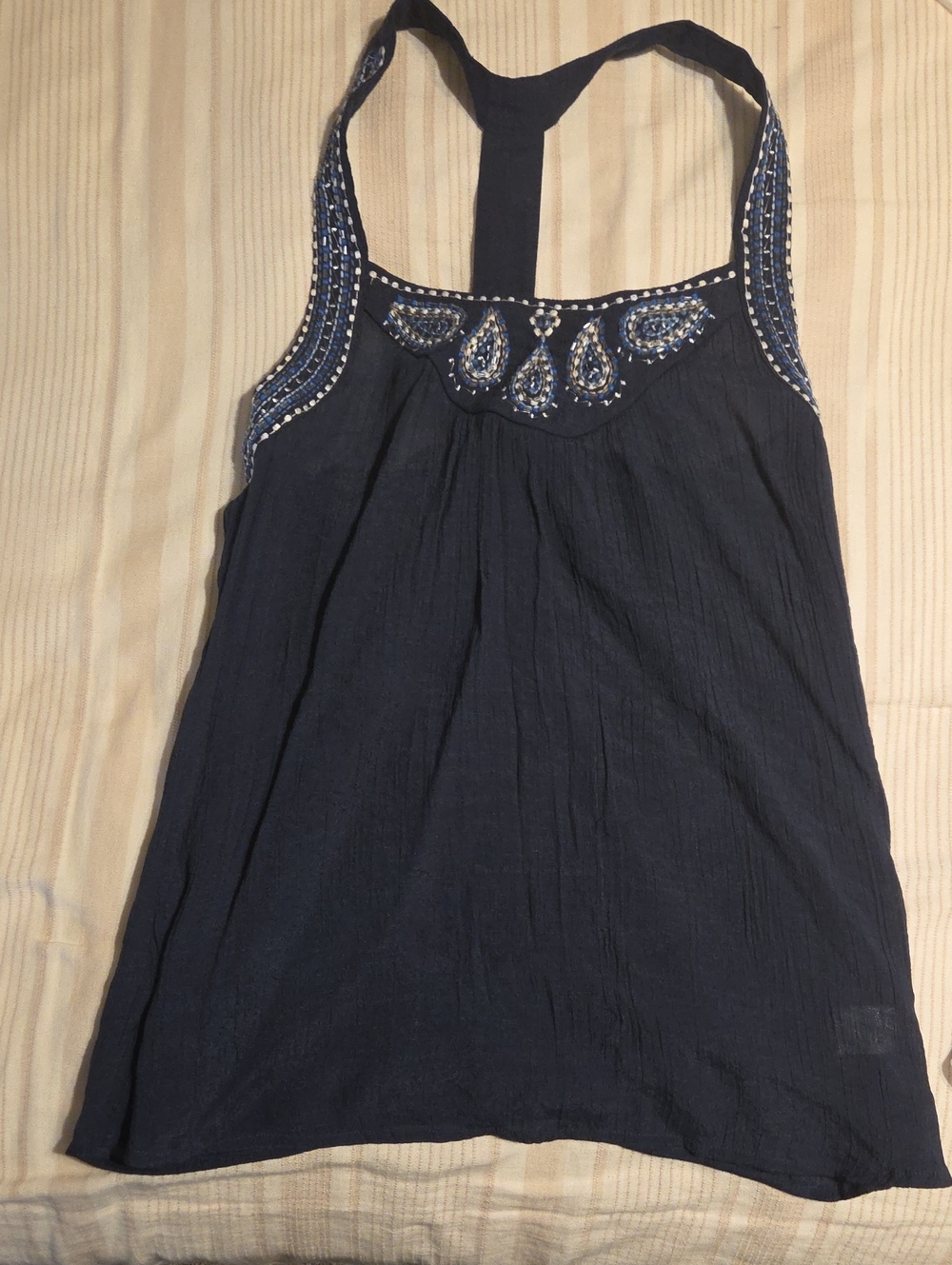 Navy Embellished Racerback Tank Top